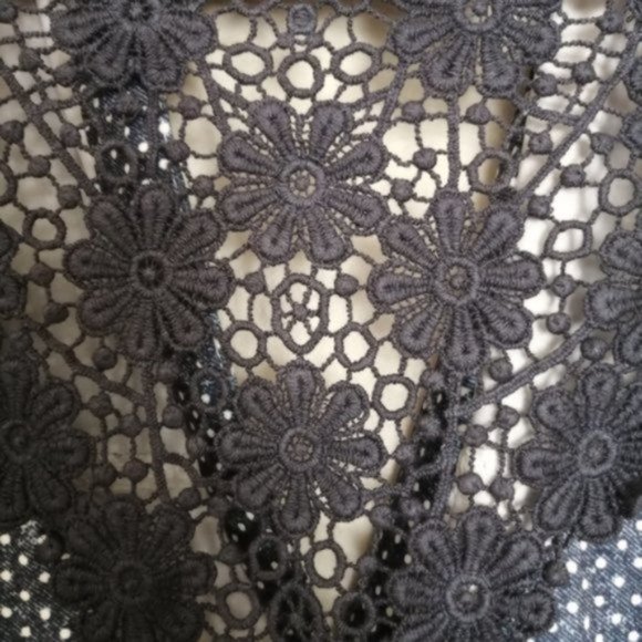 Tango Mango Blue and White Polka Dot with Floral Lace Back Midi Dress - Picture 14 of 17